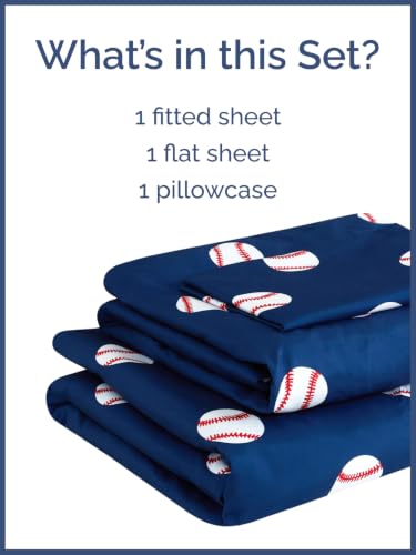 Image of Kids Twin Size Baseball Bed Sheets - 3 Piece Kids Baseball Sheet Set - Sporty Game Day Bedding - Ultra-Soft, Cute & Cozy - Breathable & Machine Washable - Fun Bed Set for Boys, Girls, Teens & Toddlers