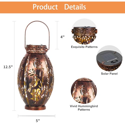 Pearlstar 260 2 Pack Solar Lantern Hanging Light Outdoor Waterproof Decorative Metal Solar Lamp For Table Garden Yard Patio Balcony Pathway,Copper,Perfect Gift thumb #6