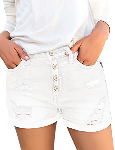 luvamia Women's Ripped High Waisted Denim Shorts Stretchy Cuffed Hem Jean Shorts