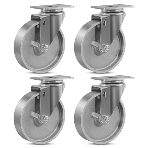 FOVERSWIVE 5"x1.25" Industrial Casters- Heavy Duty casters,Cast Iron Wheel,Steel Casters Set of 4 Capacity up to 2000 Lb. Use for Industrial carts, Dollies,Food Seriver Cart(4 Swivel)