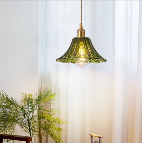 Lampe suspendue vintage en verre vert réglable pour gagner de la place