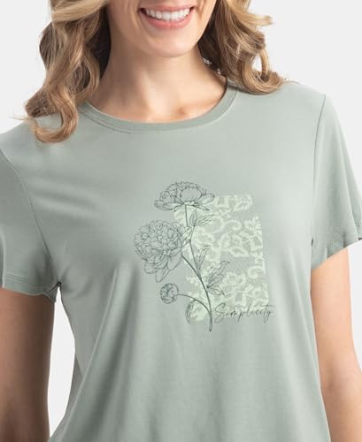 Image of Jockey IW31 Women Micro Modal Fiber Elastane Stretch Relaxed Fit Graphic Print Round Neck Half Sleeve T-Shirt with Curved Hem Styling (Prints May Vary)
