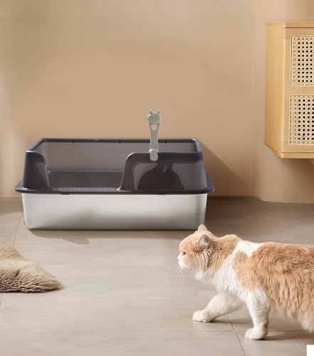 XL Stainless Steel Cat Litter Box, Large Cat Litter Tray with High Sides Anti Leakage, Odor Control, Metal Litter Box with Anti-slip Bottom, Easy Cleaning Kitten Litter Tray for Cats, Black - Image 2