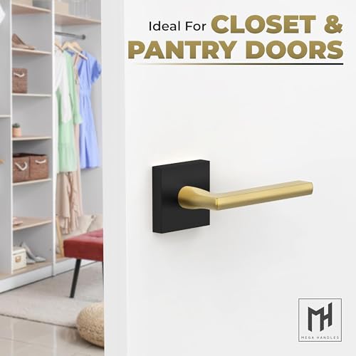 Image of Mega Handles Prime Dummy Lever, Door Handle for Closet or French Doors, Single Side Door Levers, Fits All Standard Door Sizes, Covered Screws Included - Matte Black /Satin Brass (2 Pack) 5 inch