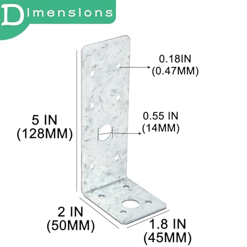 10 Pack Corner Bracket L Brackets for Wood Versatile 90 Degree Corner Brace Right Angle Brackets Anti-Rust and Reinforcing,2MM Thickness,1.77x2x5in