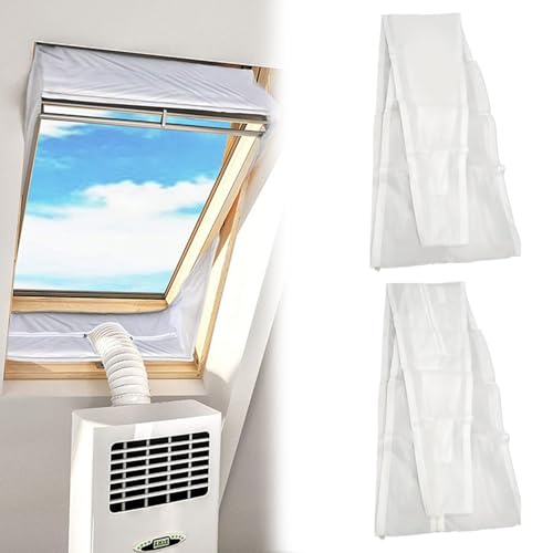 Air Conditioner Window Seal Kit, Centre Pivot Roof Window Seal Kit for Portable Air Conditioner, Windproof Fastening Tape Zippered AC Vent Seal for Window and Wall (190cm)