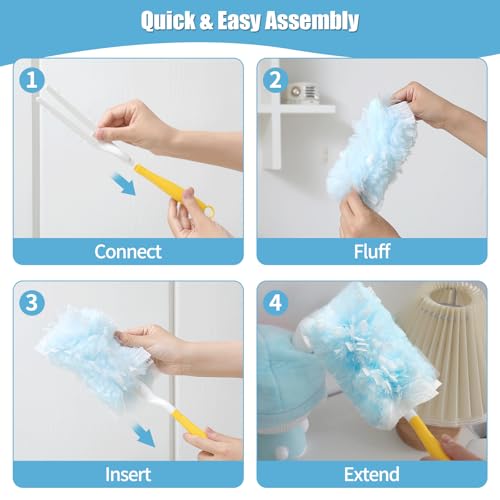 Image of 40 Count 360 Heavy Duty Duster Refills Compatible with Swiffer, Large Size-Extra Thick Disposable Electrostatic Duster Refill with 1 Short Handle for Furniture, Blinds, Ceiling Fans