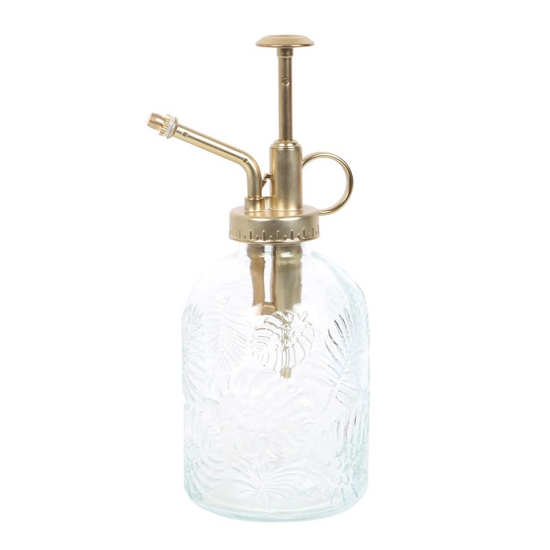 Pacific Giftware Pflanzen-Sprühflasche aus Glas mit Blattdruck im Vintage-Design, Kunststoff-Pflanzensprühflasche mit verstellbarer Kunststoffpumpe für Zimmerpflanzen und Sukkulenten,