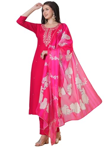 Kurta droite brodée en rayonne pour femme avec pantalon chic
