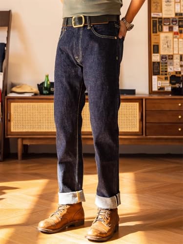 Men’S Casual Slim Straight Fit Heavyweight Selvedge Denim Full Length Jeans Zipper Fly Daily Wear Pants3