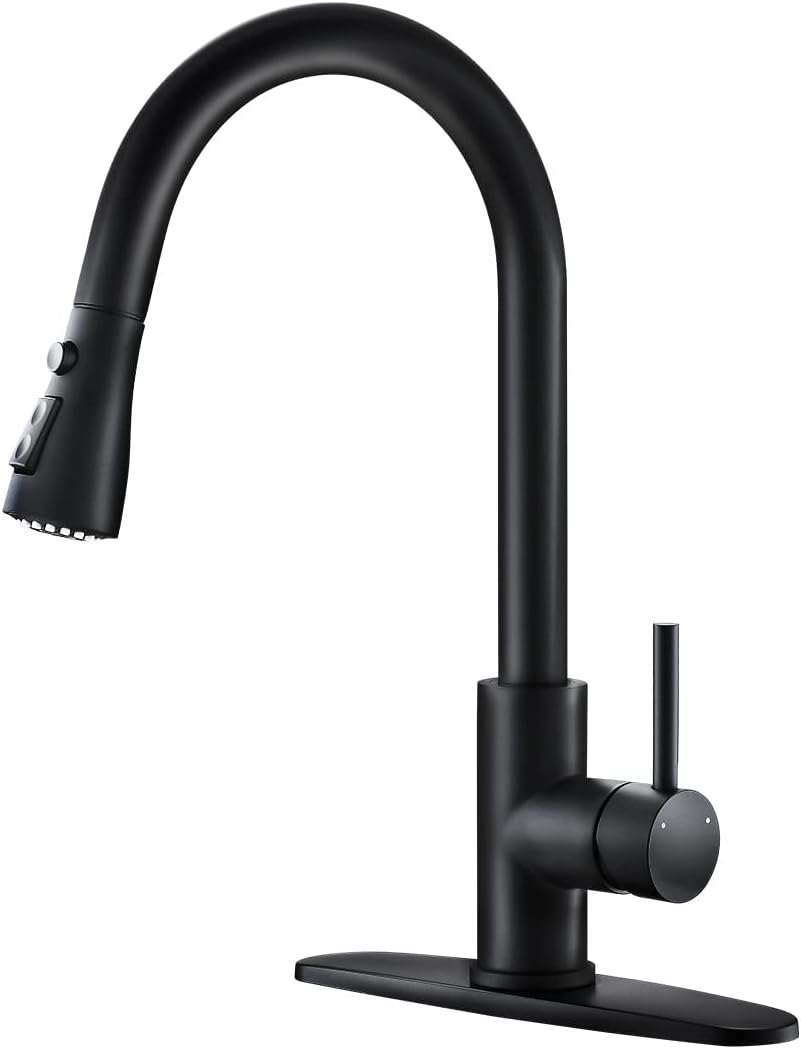 Black Kitchen Tap Faucet with Pull Down Sprayer Kitchen Sink Faucet with Pull Out Sprayer Single Hole Deck Mount Single Handle Stainless Steel 866068R