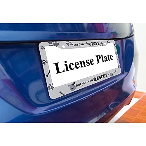 Ofloral You Can't Buy Love But You Can Rescue It Aluminum Alloy License Plate Frame Cat Dog Paw Prints Fish Bone Grey Black Applicable To Us Standard Car Metal Car Tag Frame Cover Holder(1 Pack) #TOP5