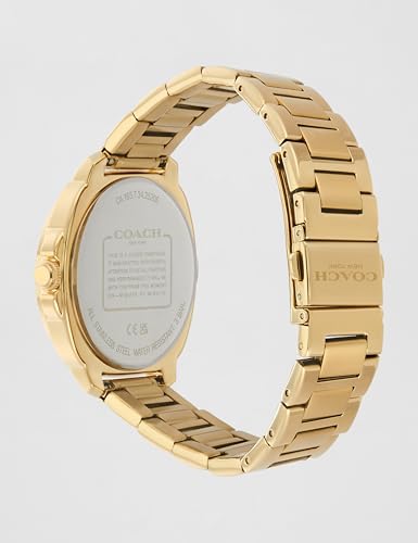 Image of Coach Kitt Qtz Multifunction Black Tonneau Dial Women's Watch|Ionic Plated Thin Gold Steel Material|Gold Color Band - 14504398