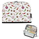 KOPIRIT Spices Onions Peppers White Print Standing Pencil Case Pouch Big Capacity Pen Organizer Bag with Stationery Organizer for Boys Girls Kids Women School College