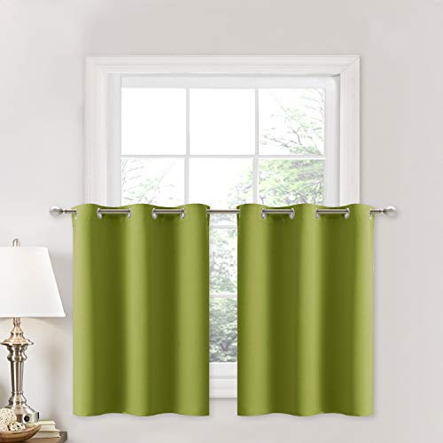 NICETOWN Fresh Green Window Valance Curtains - Home Decor Easy Care Home Decor Tier Curtains with Grommet-Top for Bedroom, Living Room (42W by 24L 1.2 inches Header, 2 Panels) Fresh Green 42