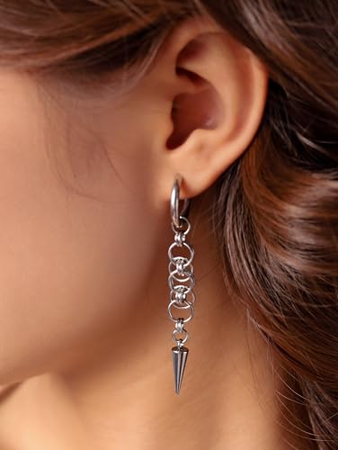Sacina Spike Chain Hoop Earrings, Gothic Grunge Emo Punk Earrings, Goth Jewelry, Christmas Jewelry Gift for Women2