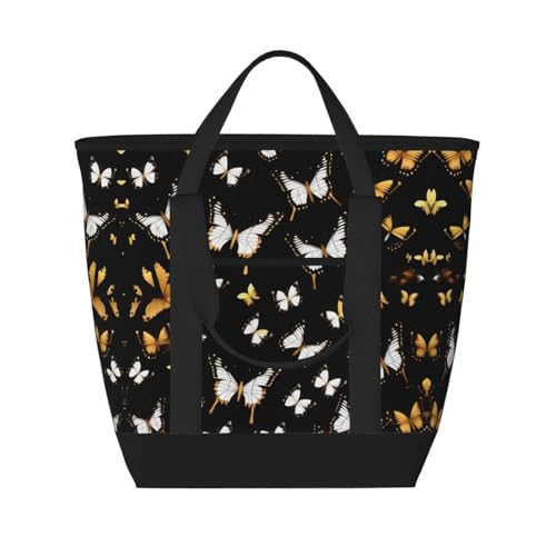 Sac isotherme grande capacité noir motif papillons sac de courses
