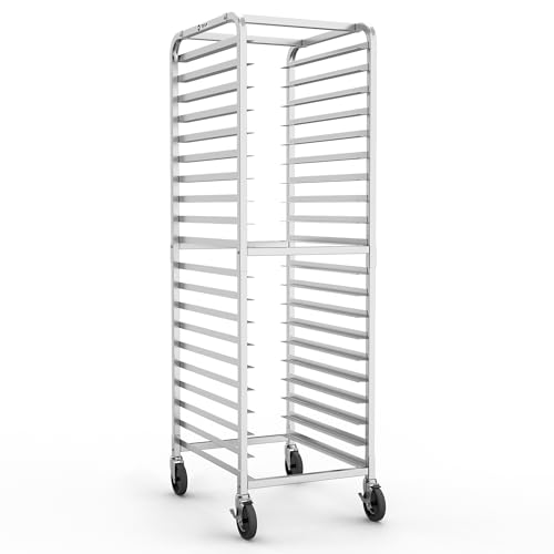 TenUp 20-Tier NSF Aluminum Sheet Pan Rack, Commercial Bakery Cooling & Storage Cart with Wheels, Heavy-Duty Bun Rack – 26