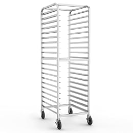 TenUp 20-Tier NSF Aluminum Sheet Pan Rack, Commercial Bakery Cooling & Storage Cart with Wheels, Heavy-Duty Bun Rack – 26" L x 20" W x 69" H