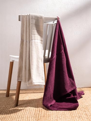 Image of DAMENSCH 100% Cotton Towel, Super Soft Towels for Bath Large Size, Ultra Absorbent, Quick Dry Towel for Women, Long Lasting Colours Towels for Bath Men-Serene Beige,Midday Maroon