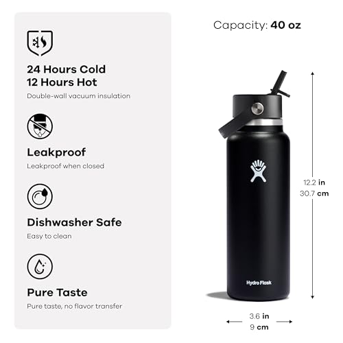 Hydro Flask Water Bottle - Insulated Stainless Steel - Wide Straw Lid, Non Spill, Leakproof in 40 Oz Oat Tan