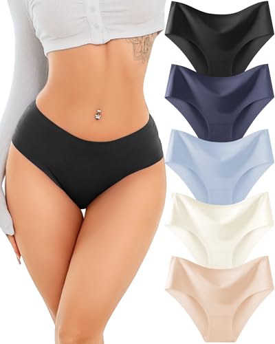 Take Talk Seamless Underwear for Women Sexy Mid Rise Brief Ladies No Show Bikini Panties Womens Cheeky 5 Pack XS-XL