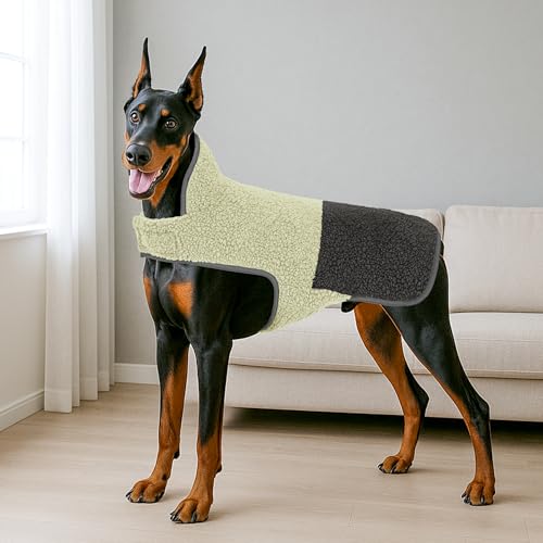 Image of cyeollo Sherpa Dog Coat Reversible Dog Jackets for Large Dogs, Khaki, 3XL | Warm Fleece Winter Sweater, Turtleneck Pet Vest, Adjustable Fit, Easy On & Off, Leash Hole for Cold Weather Outdoor Walks