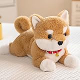 shjxi Hund Plüschtier - 38 Zentimeter Süßer Realistischer Welpe mit Einer Glocke,Liegende Hunde Kuscheltiere Realistisch,Für Babys Kleinkinder Geburtstag Weihnachten Halloween Interaktiv