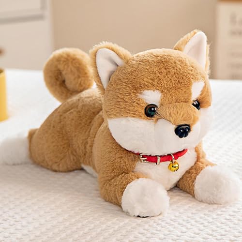 shjxi Hund Plüschtier - 38 Zentimeter Süßer Realistischer Welpe mit Einer Glocke,Liegende Hunde Kuscheltiere Realistisch,Für Babys Kleinkinder Geburtstag Weihnachten Halloween Interaktiv