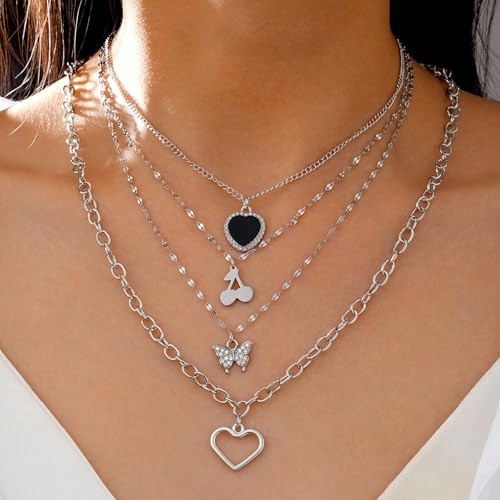 Image of NEWITIN 45 Pieces Silver Jewelry Set for Women Party Costume Punk Jewelry Set Goth Grunge Y2k Accessories Vintage Gothic Necklaces Bracelets Earrings Rings for Women Men