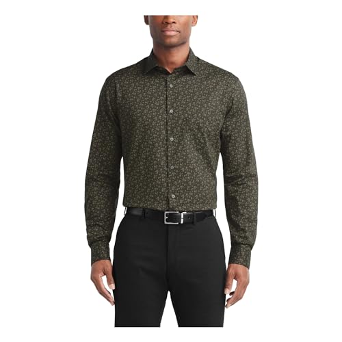 Van Heusen Men's Dress Shirt Regular Fit Stain Shield Stretch, Old Camo Green, 15'-15.5' Neck 34'-35' Sleeve