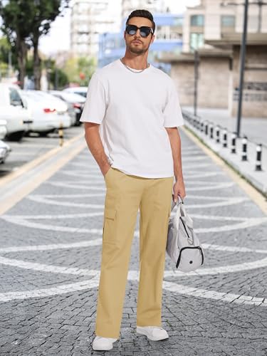 Tallemon Men's Casual Cargo Pants 30/32/34/36 Tall Inseam Hiking Pants Workout Joggers Loose Straight Sweatpants for Men 34" Khaki L