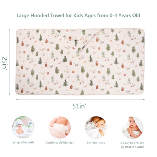 Image of Toddler Bath Towel - Soft Muslin Baby Towel with Hood 25x51 Inches - Absorbent Hooded Bath Towel for Infant & Toddler 0-4 Years - Cute Animal Beach Towel (Forest Squirrel)