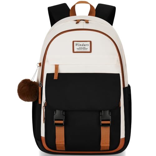 Image of WINDARS School Backpack for Teen Girls, Cute College Backpacks for Women Students Aesthetic Bookbag Large 15.6 Inch Laptop Bag Middle School Travel Back Pack (Beige-Black-Brown)