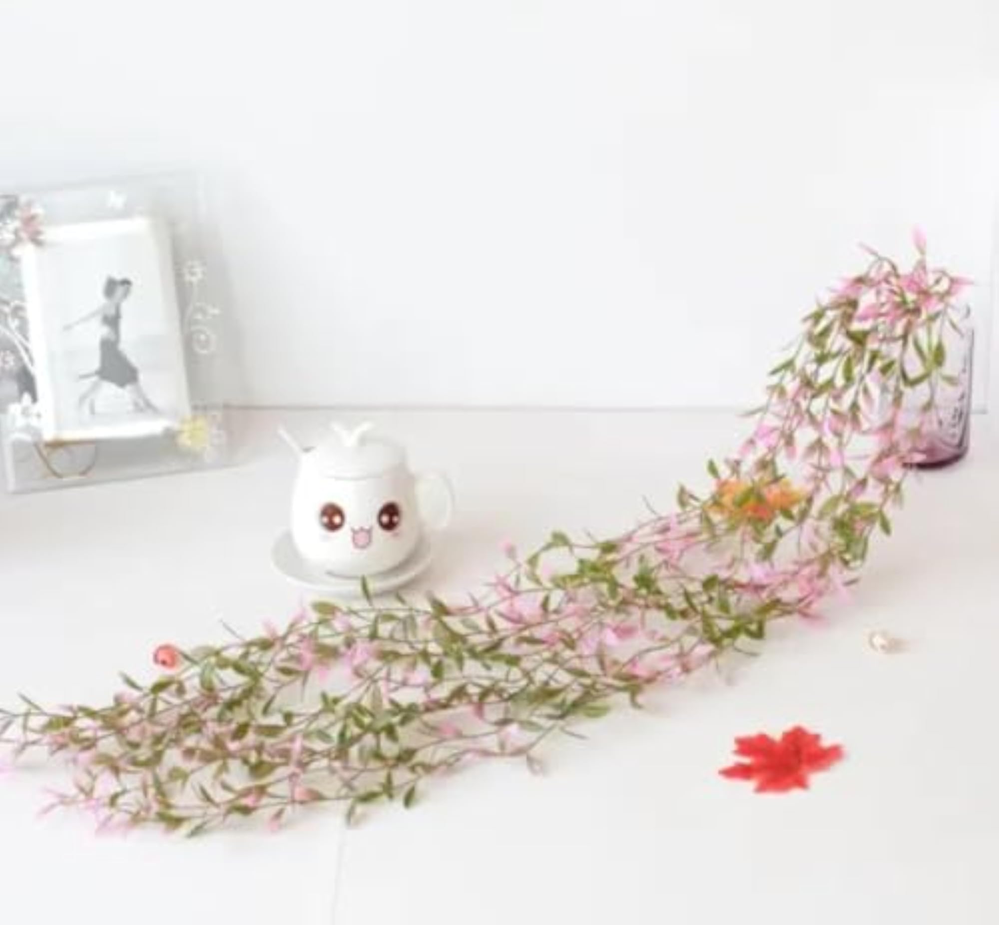 Artificial Trailing Vine Garland with Pink Flowers