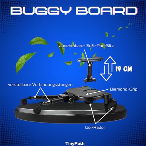 TinyPath Kinder Buggy Board - Universelles Trittbrett 19cm Sitz für alle Kinderwagen & Reisebuggys | Geschenkidee | Sicher, stabil & rutschfest | Einfache Montage | Kinderwagen-Zubehör