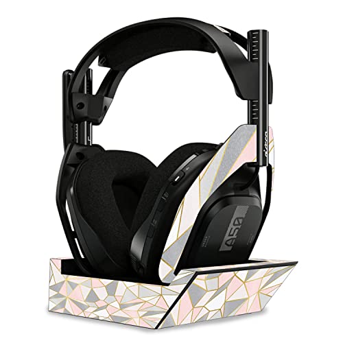 Image of MightySkins Glossy Glitter Skin Compatible with Astro A50 Wireless Headphones + Base Station (Gen 4) - Rose Gold Polygon | Protective, Durable High-Gloss Glitter Finish | Easy to Apply