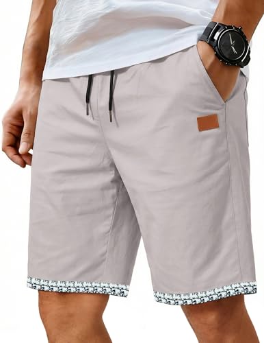 Image of COOFANDY Mens Casual Shorts Cotton Elastic Waist Drawstring Shorts Lightweight Summer Beach Shorts