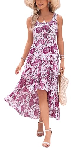 Image of Kormei Women's Casual Smocked Tank Dress Sleeveless High Low Flowy Summer Beach Tiered Loose Maxi Long Dresses
