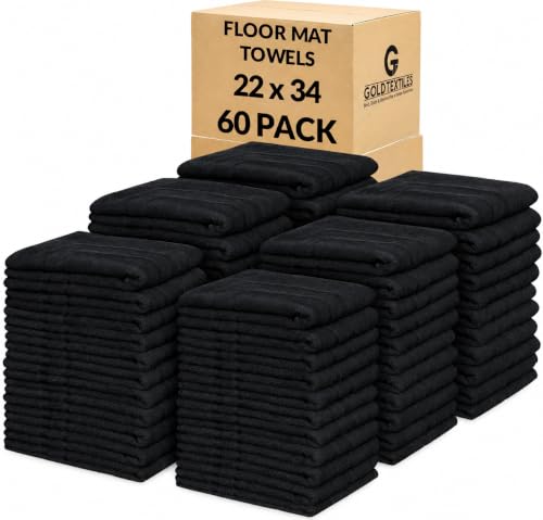 Premium Bulk Bath Mat Floor Towel Set - 60 Pack | 22x34 Inches | Black [ Not a Bathroom Rug] - Hotel Quality Reversible Bathroom Mat - Easy to Clean and Ring Spun Cotton (22 x 34, Black - 60 Pcs)