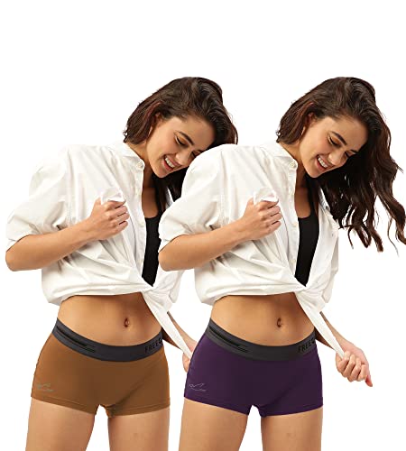 Image of FREECULTR Antibacterial Micro Modal Boy Shorts for Women | Long Panty | Boxer for Girls- Pack of 2 (Bourbon Yellow, Trippy Violet)