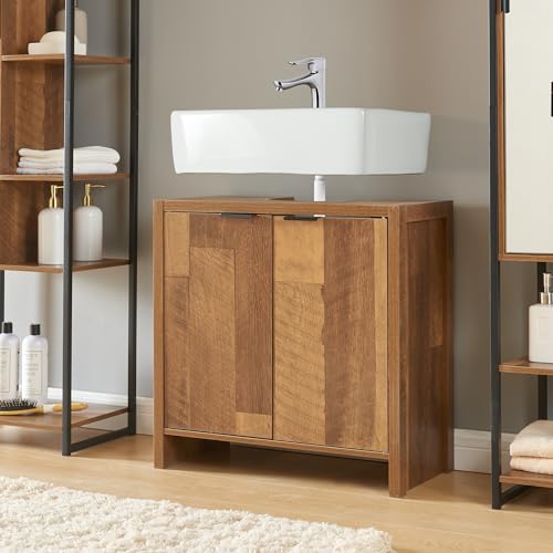 [en.casa] Waschbeckenunterschrank Namsskogan Badezimmerschrank Badunterschrank mit 2 Türen Waschtischunterschrank 60x60x30cm Walnussoptik