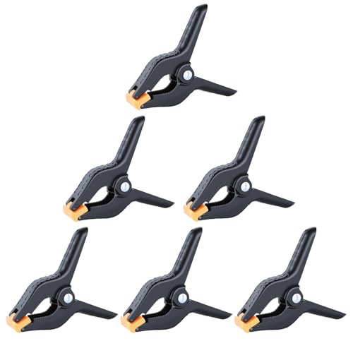 Image of UTEBIT 4 inch Professional Spring Clamps 4 inch Heavy-Duty Non‑Slip | 6 Pack Background Cloth Clips, Multi-angle Adjustable with Black Rubber Grip Clamps for Photography Studios, Woodworking