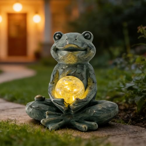 Brilliant Prospect Zen Yoga Frog Garden Statue Ornament, Outdoor Decor, Solar Patio Garden Sculptures & Statues, Gift Ideas for Women