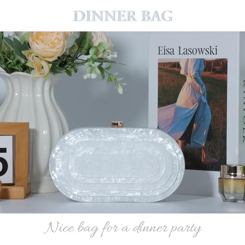 Image of Fecialy Acrylic Evening Clutch Bag for Women Shell Shape Handbags Marbling Purse Formal Party Bridal Wedding Crossbody Bag