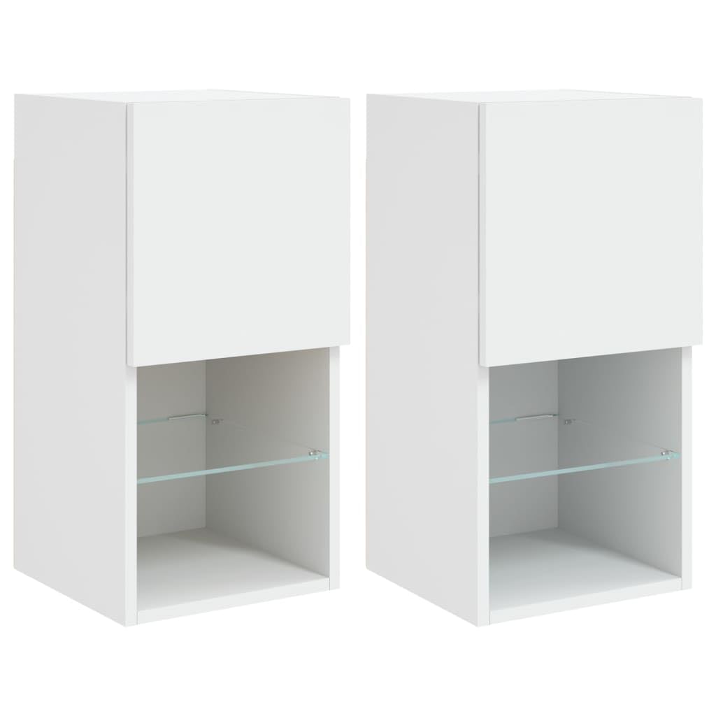 vidaXL Muebles para TV con Luces LED 2 uds, Soportes Flotantes con Almacenaje, Armarios Consolas de Pared, Muebles Multimedia de Salón, Blanco