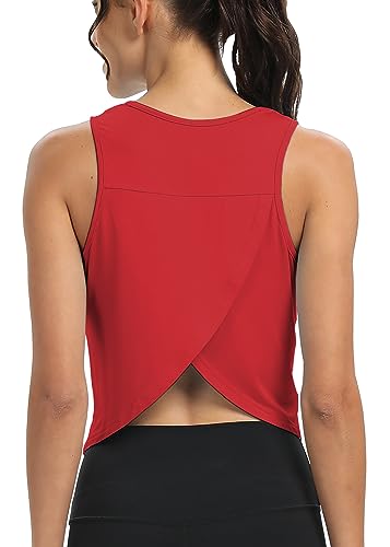 Image of Mippo Workout Tops for Women Cropped Open Back Sleeveless Tank Tops Athletic Gym Yoga Shirts Loose Fit
