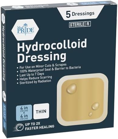 MED PRIDE Hydrocolloid Bandages,Sterile Adhesive,Absorbent,Thin,4x4 in,5-Ct