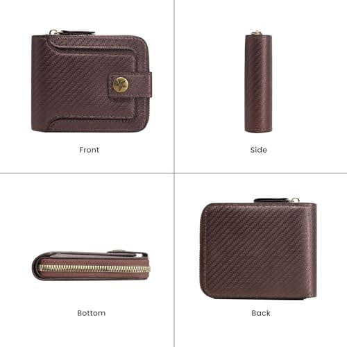 Image of Men Wallet, Vintage PU Leather Multi-Card Zipper Wallet with 8 Card Slots and Coin Pocket Large Capacity Buckle Credit Card Holder Wallet with Zipper (B, Dark Brown)