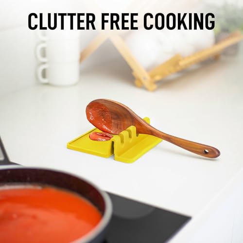 Image of Zulay Kitchen Silicone Utensil Rest with Drip Pad for Multiple Utensils - BPA-Free, Heat-Resistant Spoon Rest & Spoon Holder for Stove Top - Kitchen Utensil Holder for Ladles & Tongs - Yellow